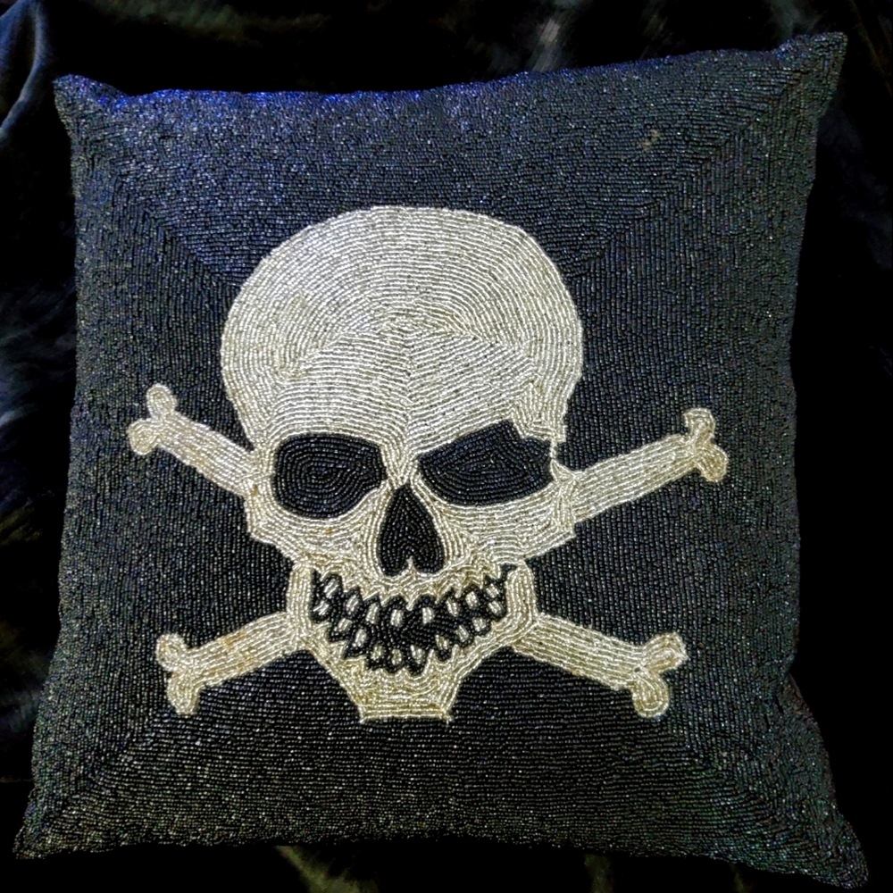 Z GALLERIE  Skull Beaded Pillow.